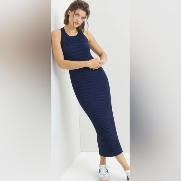 Anthropologie Dresses & Skirts - Saturday Sunday Anthropologie Navy Blue Ribbed Knit Midi Dress Size Medium EUC